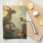 „Drachenmutter im goldenen Wald“ Geschirrtuch (Viertel Falte)