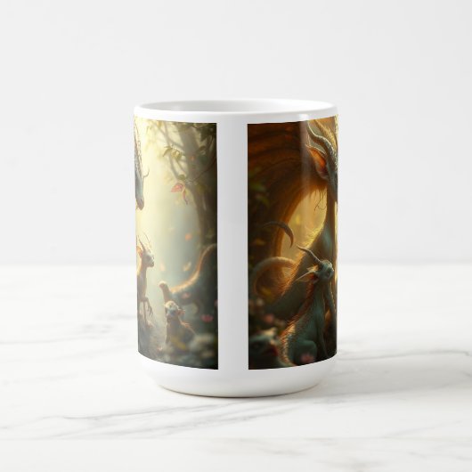 „Drachenmutter im goldenen Wald“ Kaffeetasse (Mittel)