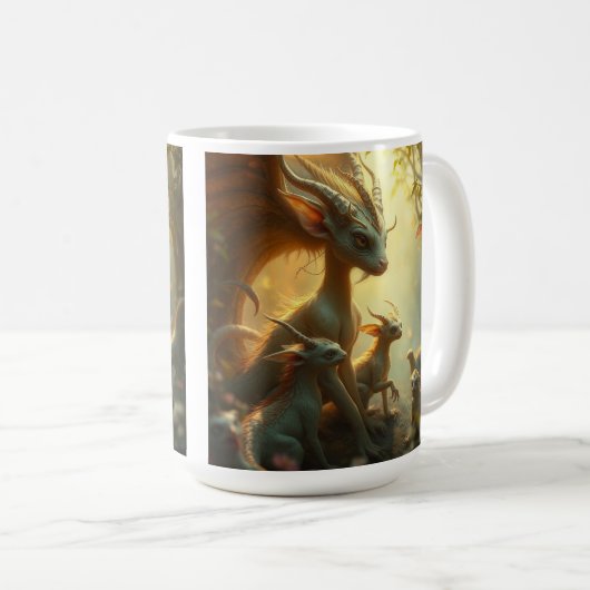 „Drachenmutter im goldenen Wald“ Kaffeetasse (VorderseiteRechts)