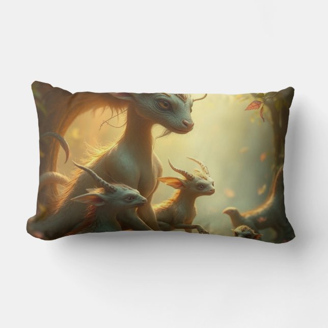 „Drachenmutter im goldenen Wald“ Lendenkissen (Vorderseite)