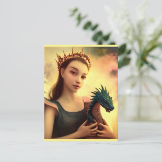 Drachenprinsess mit junger Drache Postkarte (Stehend Vorderseite)