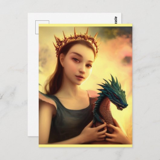 Drachenprinsess mit junger Drache Postkarte (Vorne/Hinten)