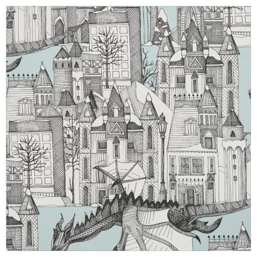 Drachenreich Winterblau Stoff (Muster)