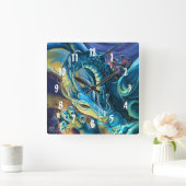 Drachenreiter und Zauberer Quadratische Wanduhr (Zuhause)