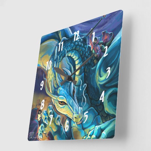 Drachenreiter und Zauberer Quadratische Wanduhr (Winkel)