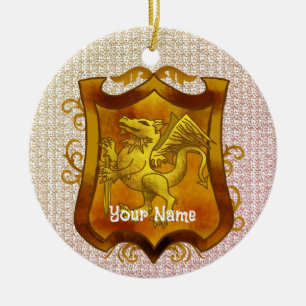 Drachenschild Familienwappen Nachname Keramik Ornament