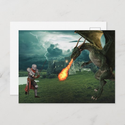 Drachenschlacht im mittelalterlichen Ritter Postkarte (Vorne/Hinten)