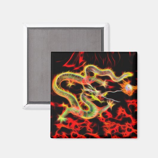 Drachenschlange Feuer auf Glücksenergie Magnet (Vorderseite/Rückseite)