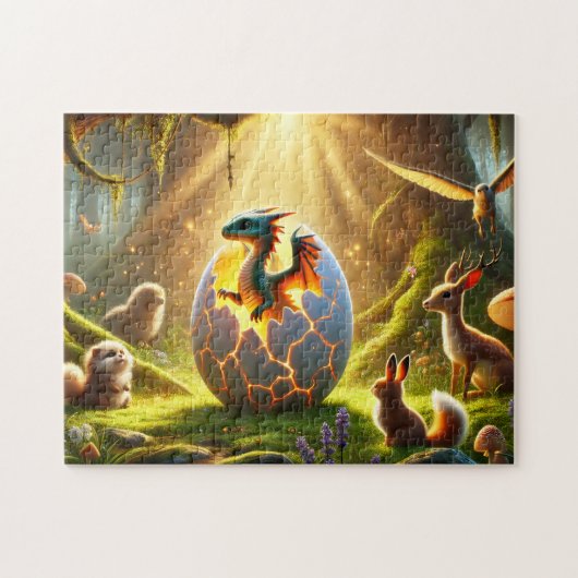 Drachenschlüpf Szene im magischen Wald Puzzle (Horizontal)