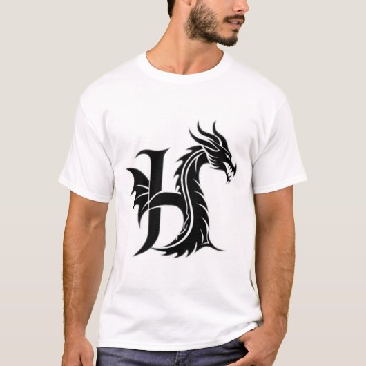 Drachenschrift H – Starkes Fantasy-Drachendesign T-Shirt (Vorderseite)