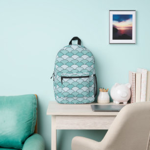 Drachenschuppen, Fächer, Wellen, Seigaiha, Blau Bedruckter Rucksack