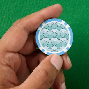 Drachenschuppen, Fächer, Wellen, Seigaiha, Blau Pokerchips