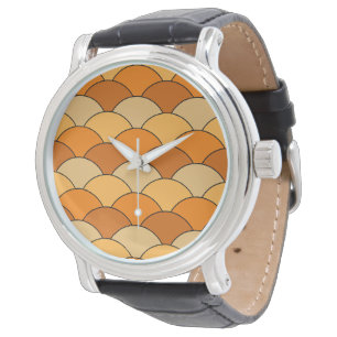 Drachenschuppen, Fächer, Wellen, Seigaiha, Orange Armbanduhr