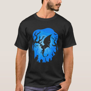 Drachensilhouette Blaue Hintergrund Wald Nacht Des T-Shirt
