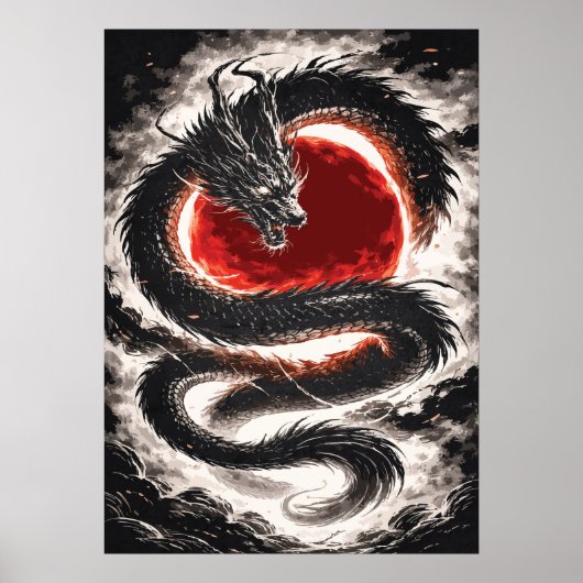 Drachenspirale über einer roten Finsternis - Japan Poster (Vorne)