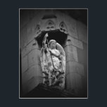 Drachenstatue Angel Postkarte<br><div class="desc">Ein Foto in Schwarz-Weiß einer alten Statue eines männlichen Engels,  der einen Drachen schrieb. Das war auf der Seite eines französischen Gebäude. Auf einer Postkarte gedruckt.</div>