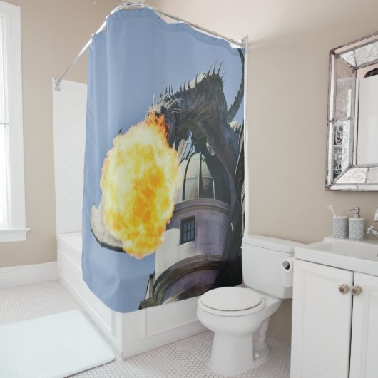 Drachenstatue zum Feueratmen Duschvorhang (Beispiel)