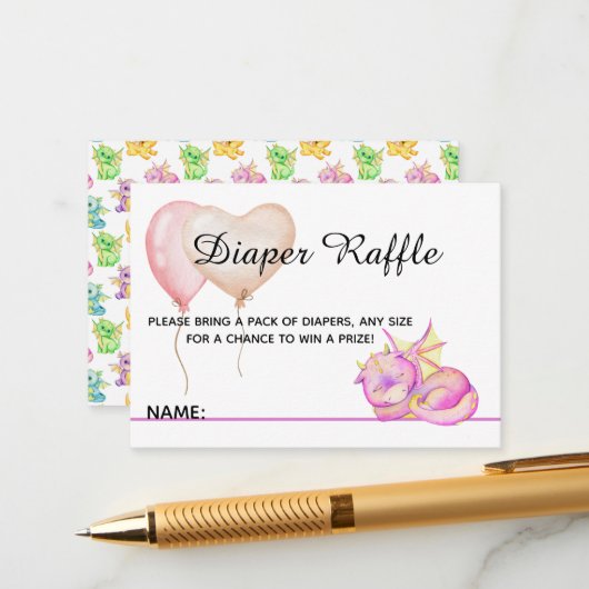 Drachenträume stummen - Babydusche Begleitkarte (Vorderseite/Rückseite Beispiel)