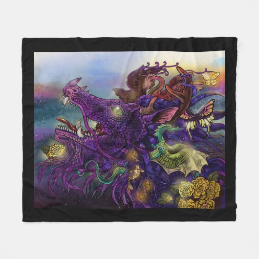Drachenverzauberung Fleecedecke (Vorderseite (Horizontal))
