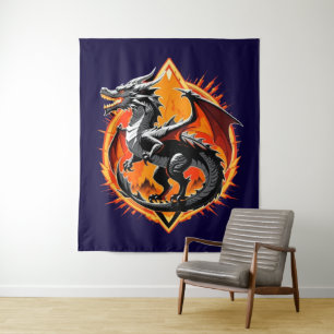 Drachenzorn: Der Samurai erwacht / Vintage Art Wandteppich