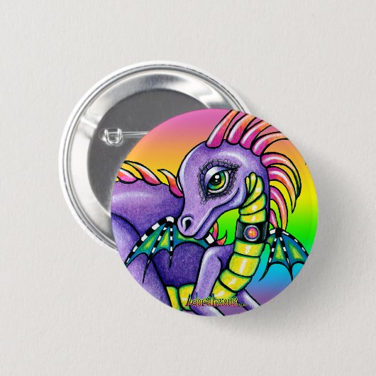 "Draco-" niedlicher Baby-Regenbogen-Drache Pinback Button (Vorne & Hinten)