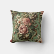 Drac's Finery - Gothic Dragon Floral Pillow