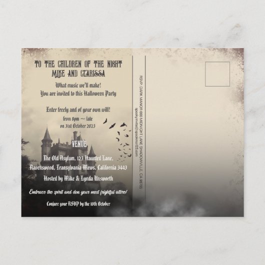 Dracula Halloween Einladung (Rückseite)