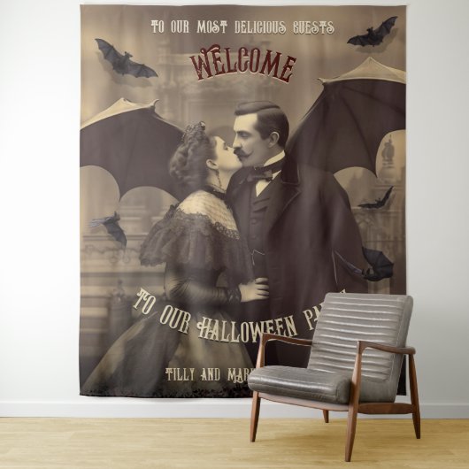 Dracula Kissing Halloween Foto Stand Hintergrund Wandteppich (Beispiel)
