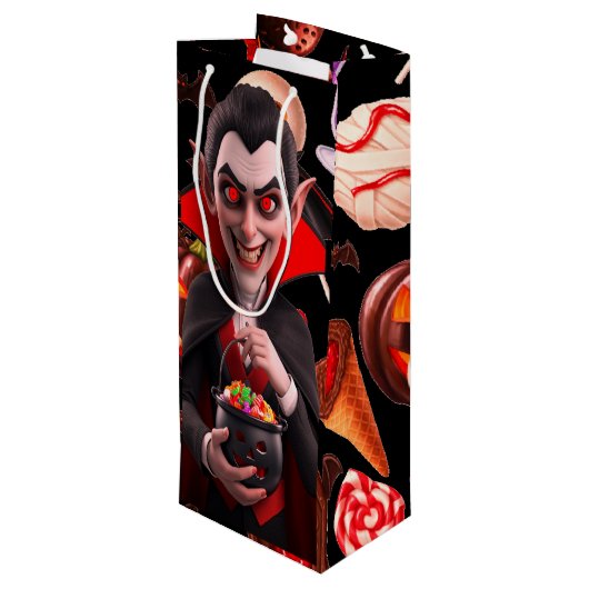 Dracula Lieben Candy Spooky Halloween Geschenktüte Für Weinflaschen (Rückseite Schrägansicht)