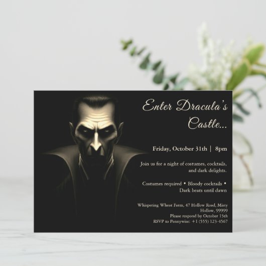 Dracula-Nacht | Halloween Costume Party Einladung (Stehend Vorderseite)