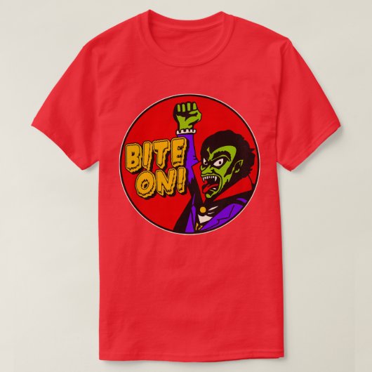 Dracula sagt BITE ON T-Shirt (Design vorne)