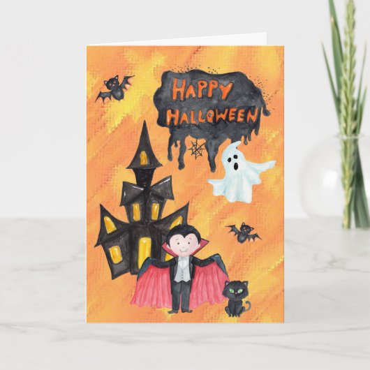 Dracula Spuk House Kids Halloween Karte (Vorderseite)