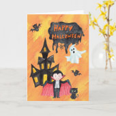 Dracula Spuk House Kids Halloween Karte (Gelbe Blume)
