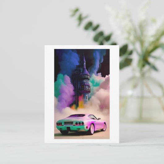 Dracula treibt ein Sportwagen - Ken Gage Art Postkarte (Stehend Vorderseite)