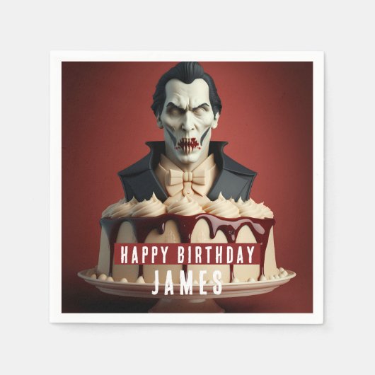 Dracula Vampire thematisch Creme Cake - Geburtstag Serviette (Vorderseite)