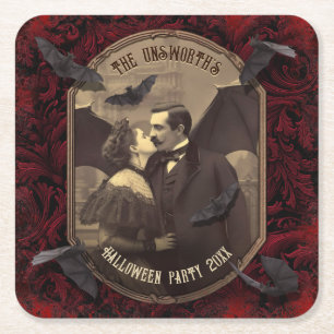 Draculas romantischer Vampir-Kuss-Halloween-Party Rechteckiger Pappuntersetzer