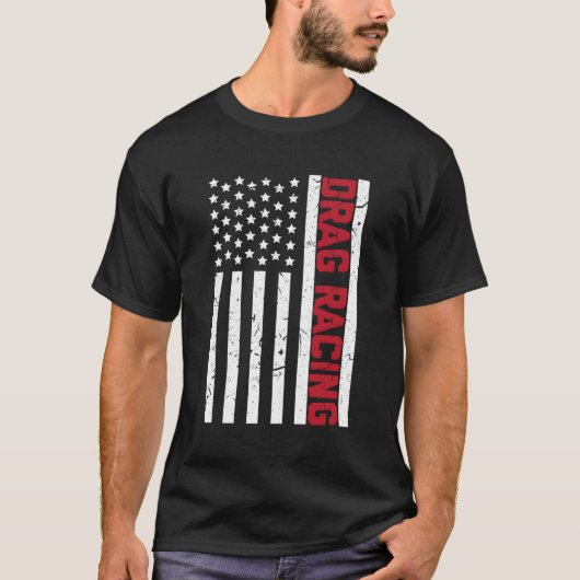 Drag Racing American Flag 4th of July Street Race T-Shirt (Vorderseite)