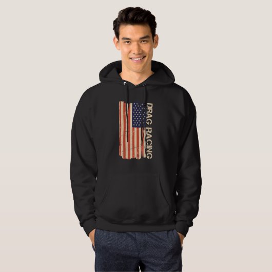 Drag Racing American Flag Drag Racing Lover Hoodie (Vorne ganz)