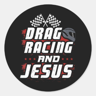 Drag Racing und Jesus Runder Aufkleber