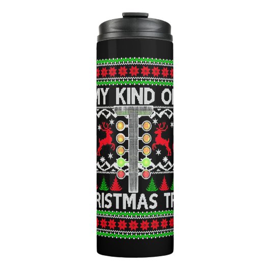 Drag Racing Weihnachtsbaum Ugly Xmas Sweater Thermosbecher (Vorderseite)