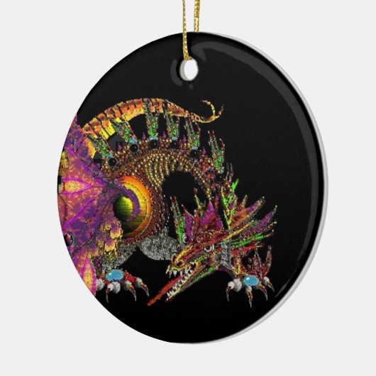 DRAGO, FANTASIE-GOLDdrache im LILA SCHWARZEN, Keramikornament (Links)