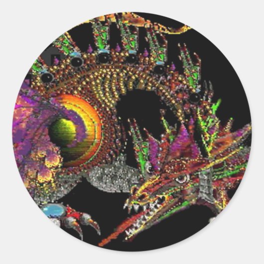 DRAGO/FANTASY-DRAGON IN GOLD LILA UND SCHWARZ RUNDER AUFKLEBER (Vorderseite)