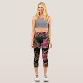 DRAGO Fantasy Dragon in Schwarz Rosa Lila Capri Leggings (Vorderseite)