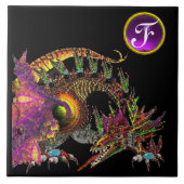 DRAGO, FANTASY DRAGON, LILA GEMSTONE-MONOGRAMM FLIESE (Vorderseite)