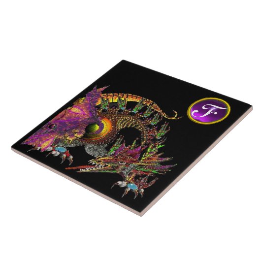 DRAGO, FANTASY DRAGON, LILA GEMSTONE-MONOGRAMM FLIESE (Seite)