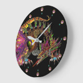 DRAGO/Fantasy Gold Drache in schwarz-rosa Edelstei Große Wanduhr (Winkel)