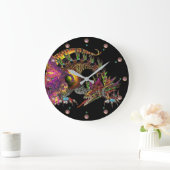 DRAGO/Fantasy Gold Drache in schwarz-rosa Edelstei Große Wanduhr (Zuhause)