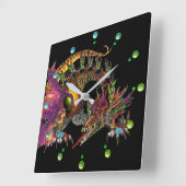 DRAGO/Fantasy Gold Dragon Black Blue Green Gemis Quadratische Wanduhr (Winkel)