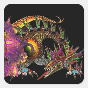 DRAGO/FANTASY GOLD DRAGON IN LILA UND SCHWARZ QUADRATISCHER AUFKLEBER