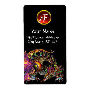 DRAGO/FANTASY GOLD DRAGON Red Ruby Gem Monogram